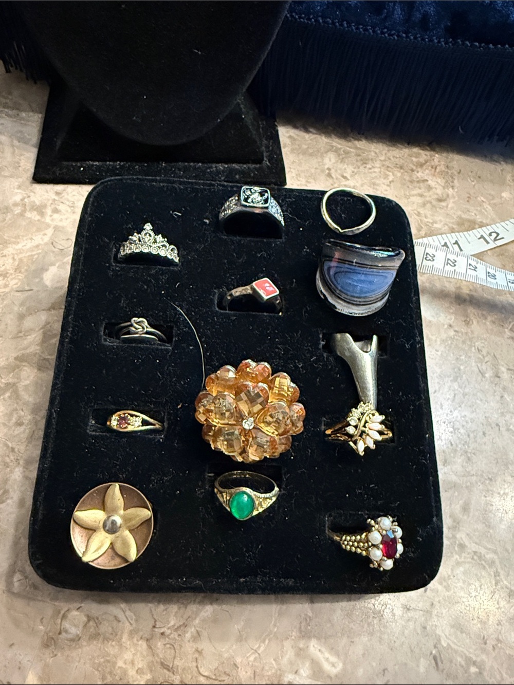 Vintage collection of 13 unique rings, some marked some sterling from 60s to 90s